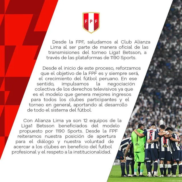 El comunicado de la FPF para felicitar a Alianza Lima.