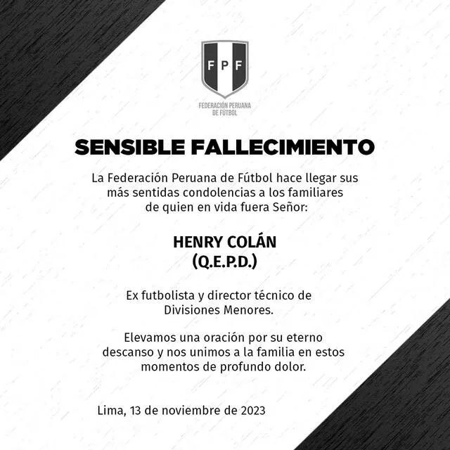 FPF se pronuncia por la muerte de Henry Colán.