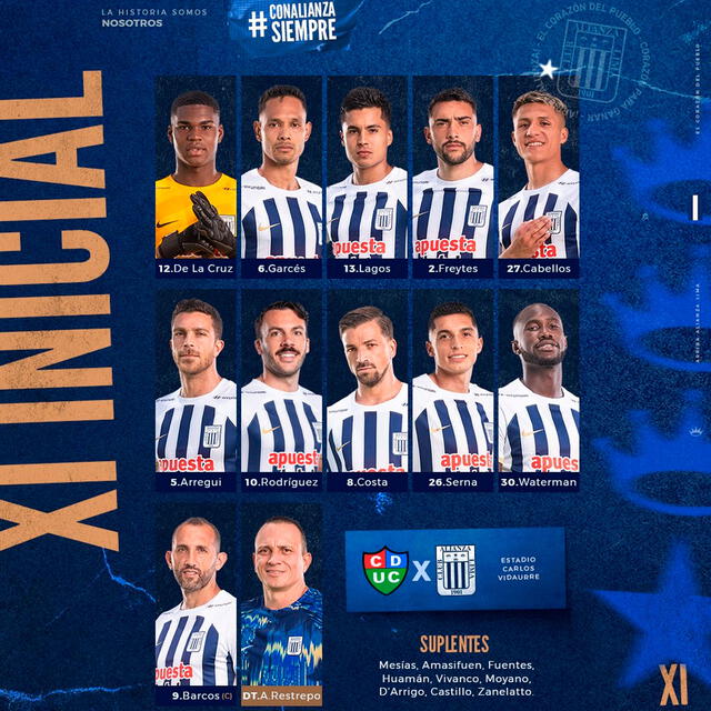 El XI confirmado de Alianza Lima para enfrentar a Unión Comercio. 