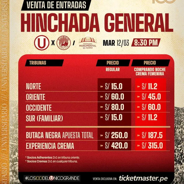 Entradas para las entradas de Universitario ante Cusco FC.