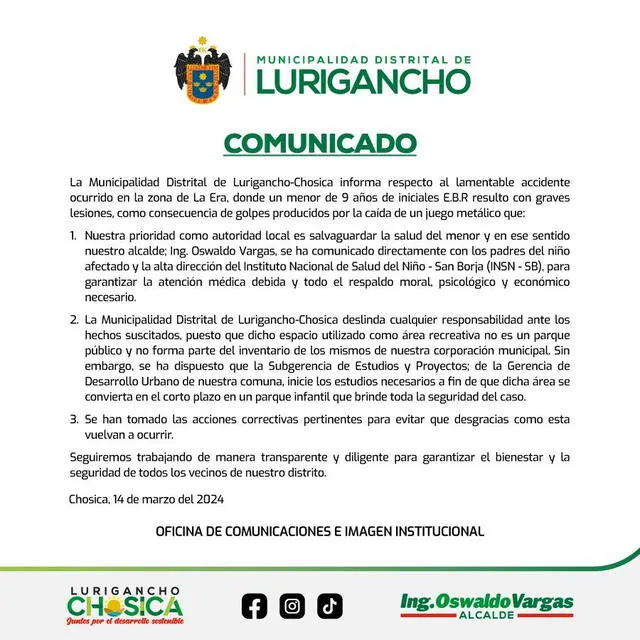 Municipalidad deslinda cualquier responsabilidad sobre lo ocurrido.   