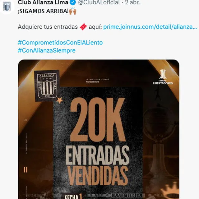 Alianza Lima informó sobre venta de entradas. / Foto: X.   