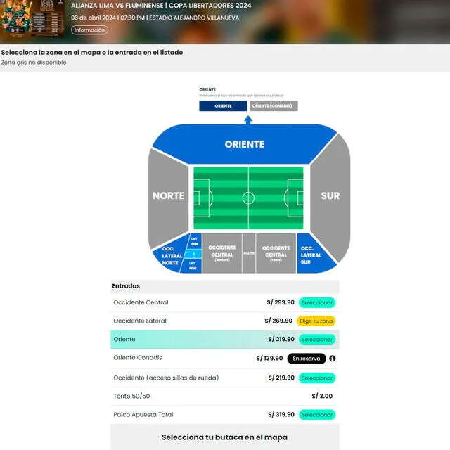 Entradas disponibles para Alianza Lima vs. Fluminense / Foto: Joinnus.   