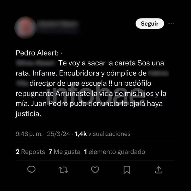 Publicación del padre del periodista argentino antes de suicidarse. Foto: X 