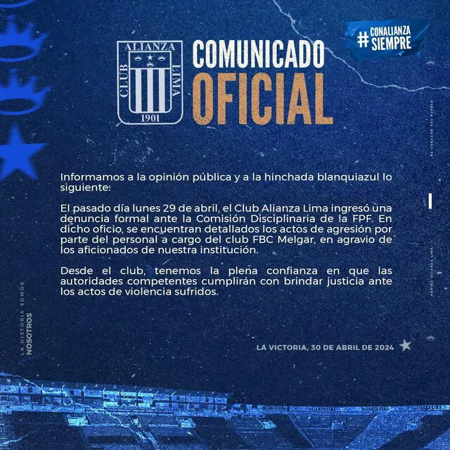 Alianza Lima emitió comunicado. / FOTO: X.   