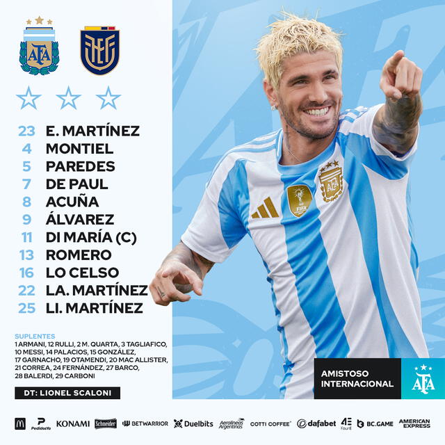 La alineación de Argentina confirmada. / Foto: Twitter.   