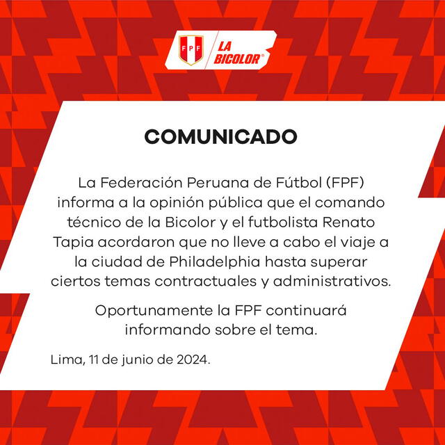 FPF informó sobre Renato Tapia.   