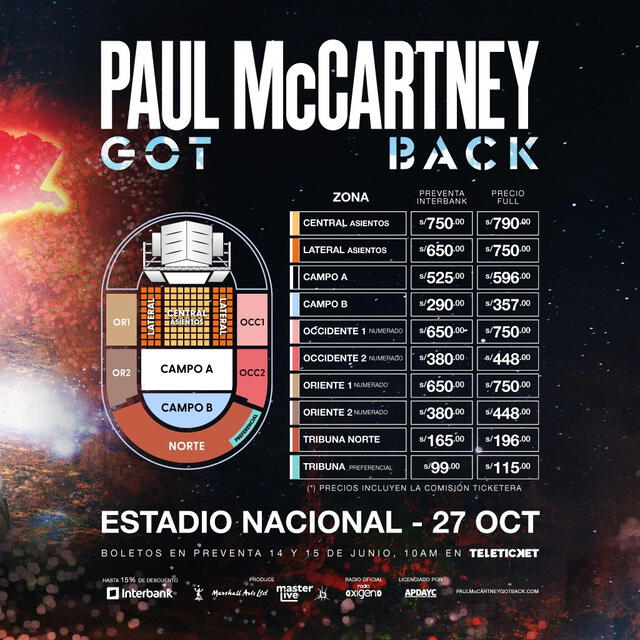 precio de entradas al concierto de Paul Mccartney en Perú 2024