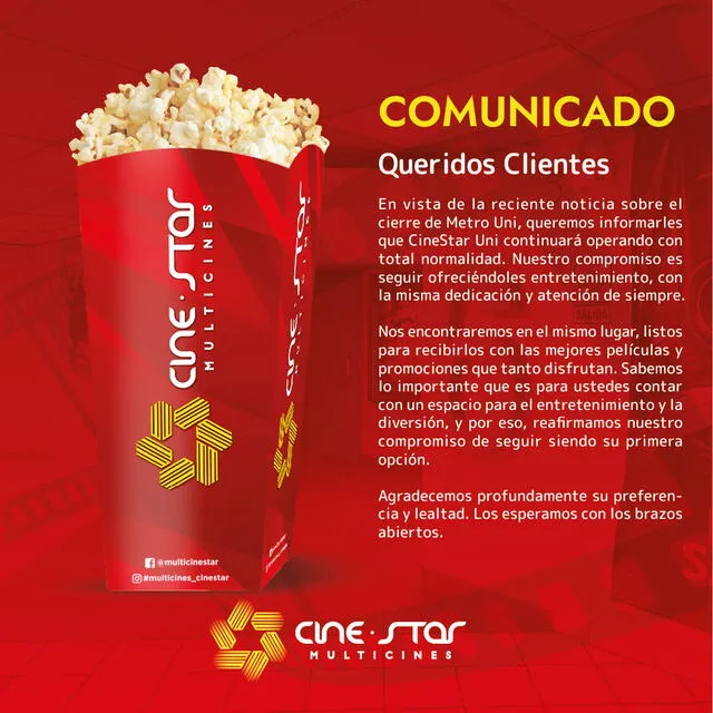 CineStar lanza comunicado.