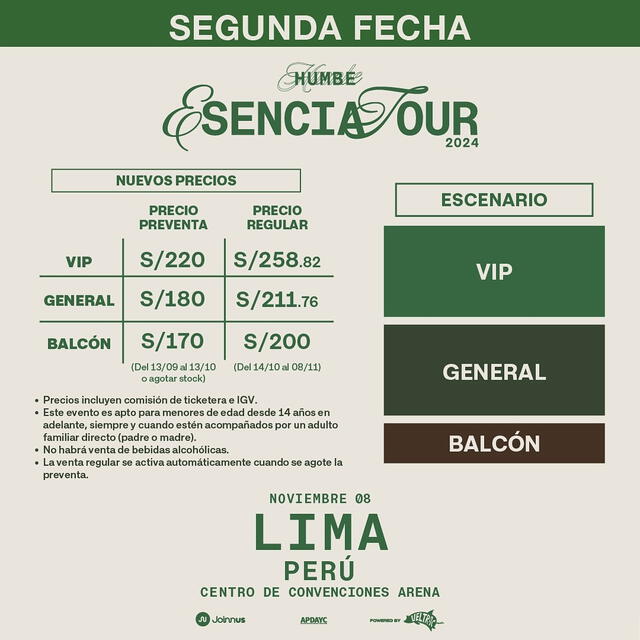  <strong>Precios de entradas para concierto de Humbe en Lima</strong>.    