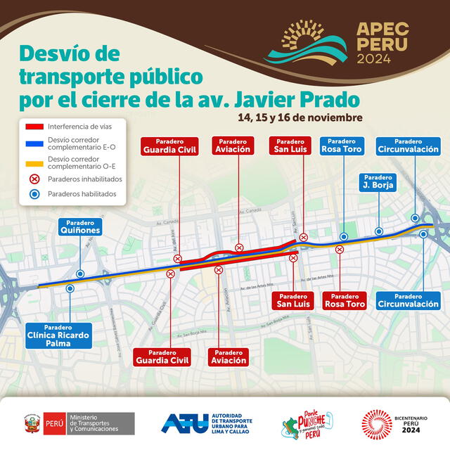 Cerrarán avenidas Javier Prado y Aviación por APEC: Conoce el nuevo plan de desvío vehicular