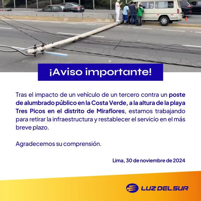 Aviso de Luz del Sur