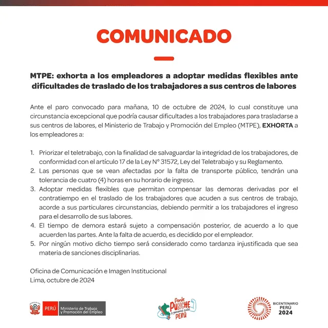 comunicado de mtpe comunicado de mtpe