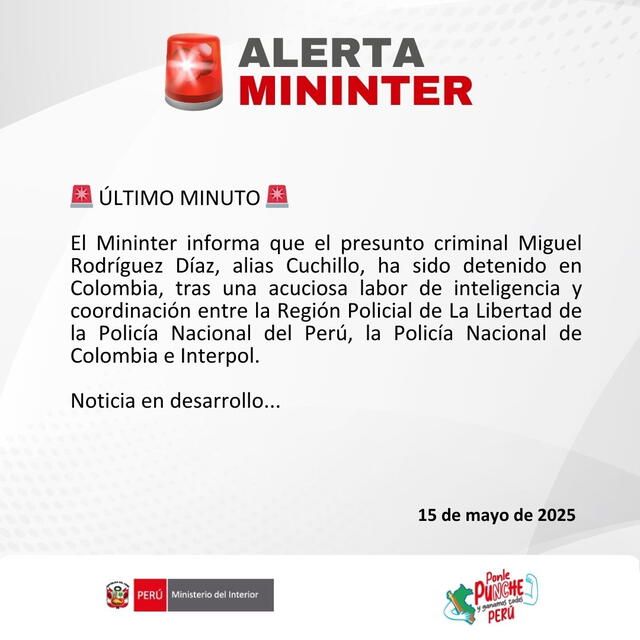 ‘Cuchillo’, acusado de asesinar a 13 mineros en Pataz, cae en aeropuerto de Colombia: abogado revela detalles ‘Cuchillo’, acusado de asesinar a 13 mineros en Pataz, cae en aeropuerto de Colombia: abogado revela detalles