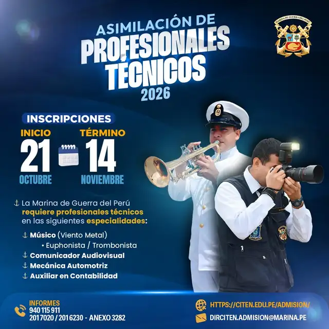 <strong> Profesionales técnicos son llamados por la Marina para postular a su convocatoria laboral</strong>   