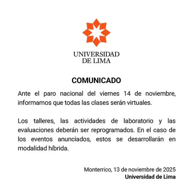 Comunicado de la Universidad de Lima. Comunicado de la Universidad de Lima.