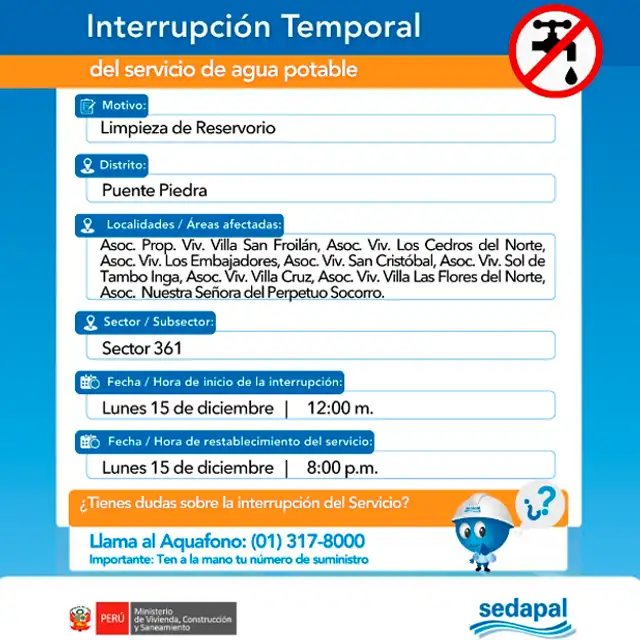 Corte de agua en Puente Piedra. Corte de agua en Puente Piedra.