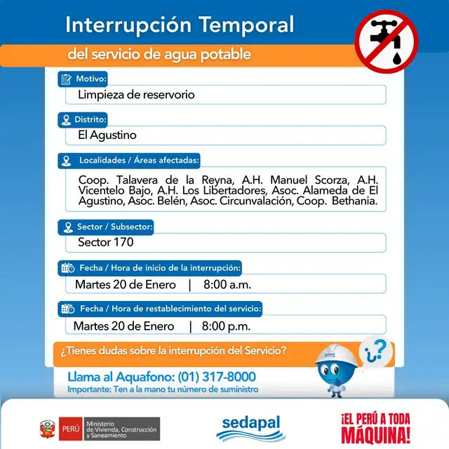 <strong> Corte de agua en El Agustino</strong>   