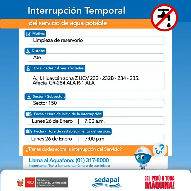 Corte de agua en Ate.