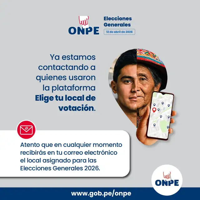 ONPE anuncia la selección del local de votación para las elecciones 2026.