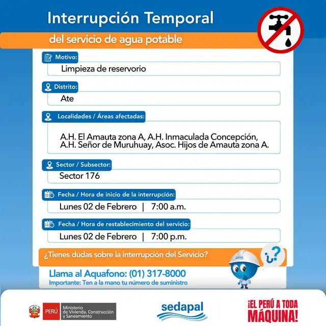 Corte de agua en Ate.