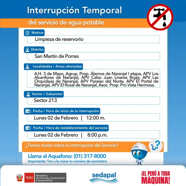 Corte de agua en San Martín de Porres.