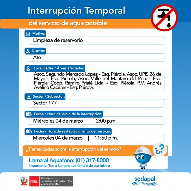 <strong> Corte de agua para el miércoles 4 de marzo</strong>   