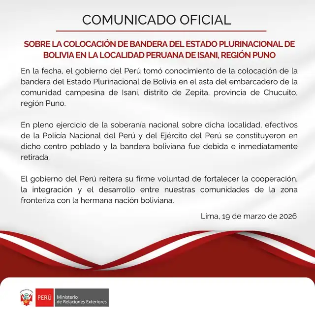 Cancillería peruana rompe el silencio sobre la bandera de Bolivia en territorio nacional.