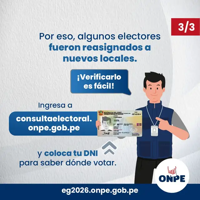 ONPE anuncia el cambio de locales de votación.