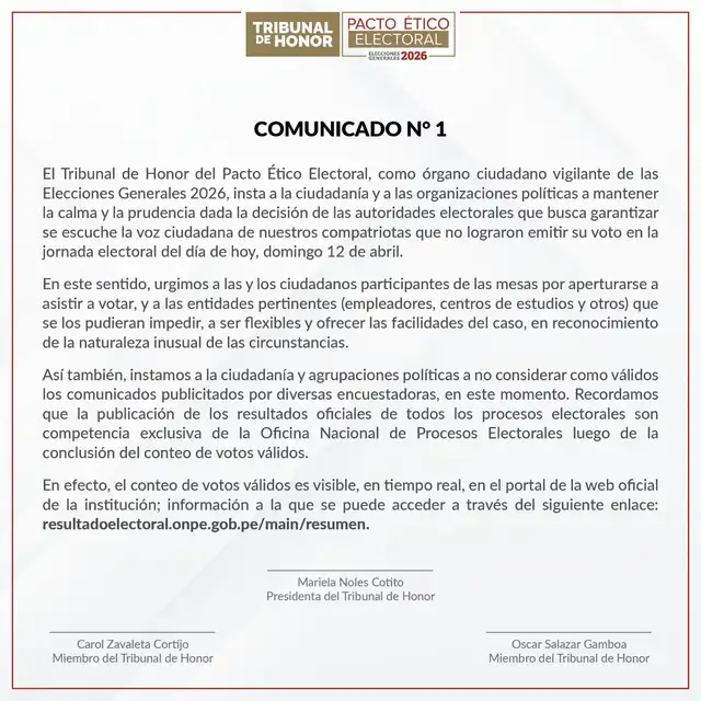 Comunicado del Jurado Nacional de Elecciones. Comunicado del Jurado Nacional de Elecciones.
