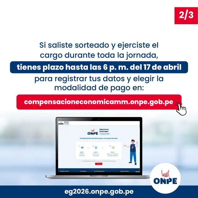 ONPE revela fecha límite para acceder al beneficio económico de S/165.