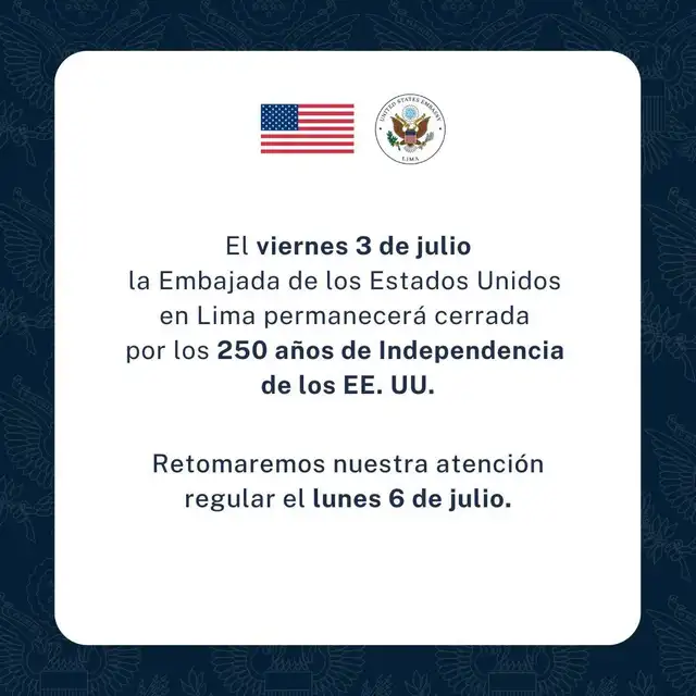 Embajada de Estados Unidos anuncia cierre inesperado en sus sedes en Lima. Embajada de Estados Unidos anuncia cierre inesperado en sus sedes en Lima.