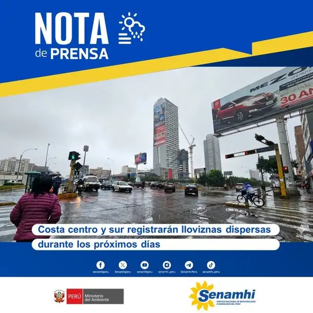 Senamhi pronostica lloviznas dispersas en la costa centro y sur desde el 9 de septiembre.