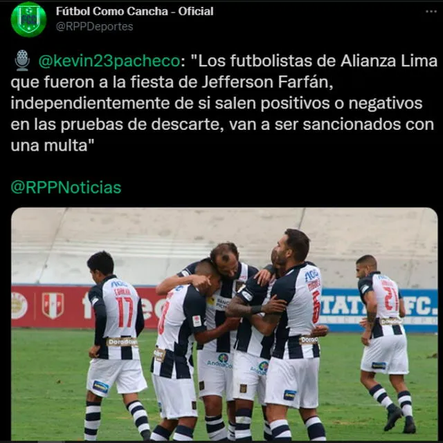 Alianza Lima tomaría la decisión de multar a los futbolistas implicados. | FUENTE: Twitter.   