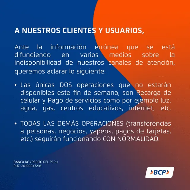 BCP anuncia qué servicios de Yape y su banca móvil no funcionarán