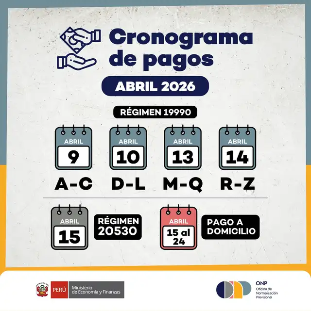 Revisa el calendario de pagos de la ONP para abril 2026.
