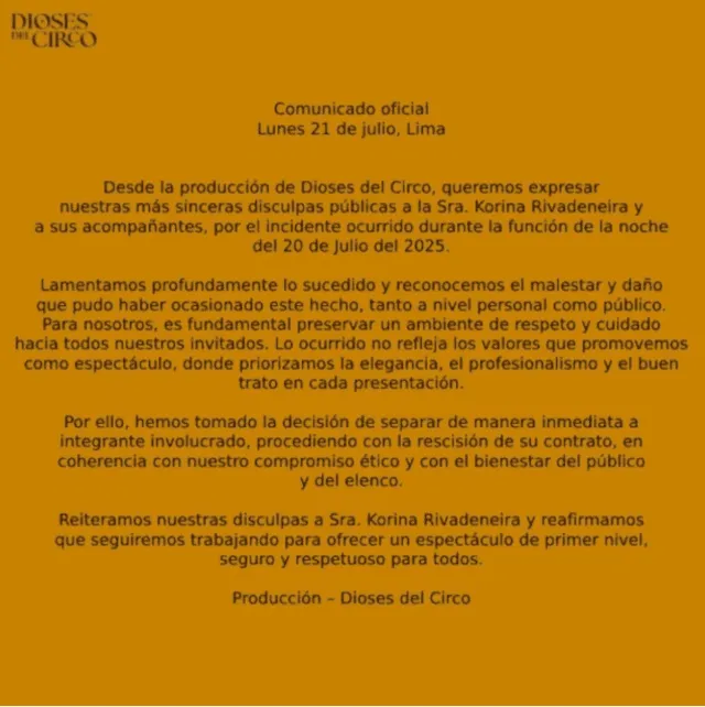  Dioses del Circo se pronuncia tras tocamientos a Korina Rivadeneira 