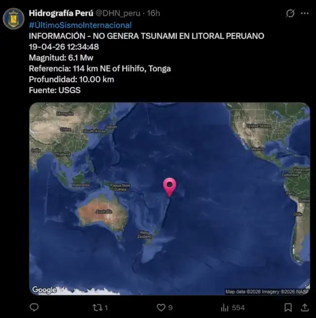 Marina de Guerra descarta tsunami en Perú tras terremoto de 7,4 en Japón.  