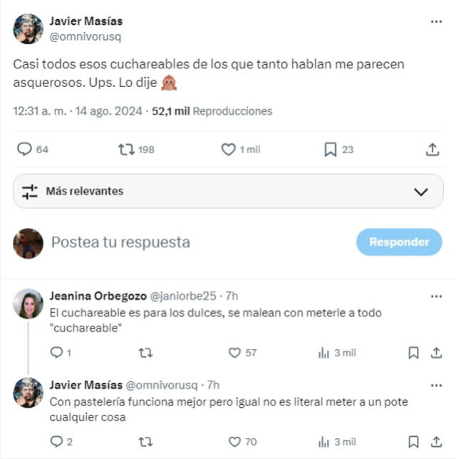 Javier Masías cuestionó, en Twitter, la moda de los 'cuchareables' en el país.