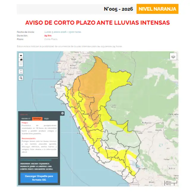 Lluvia inusual continuará hasta este 6 de enero, según Senamhi.