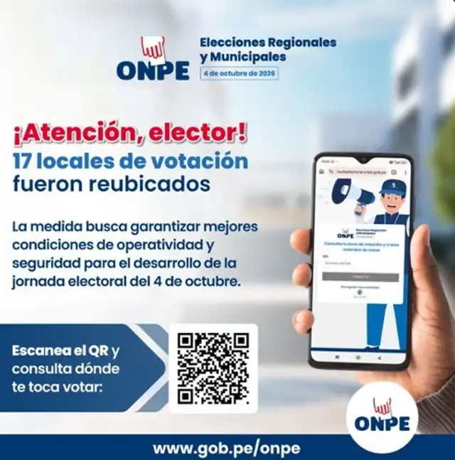 Onpe anuncia reubicación en 17 locales de votación.
