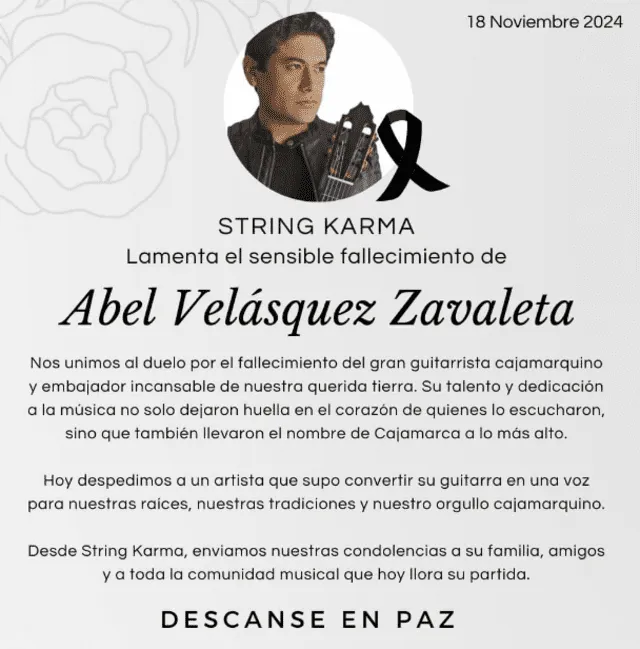 <em>String Karma lamenta el fallecimiento de su guitarrista.</em>   