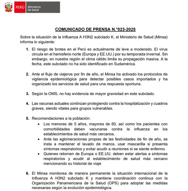 <strong>Minsa emite un comunicado sobre la gripe H3N2 </strong> <strong>Minsa emite un comunicado sobre la gripe H3N2 </strong>