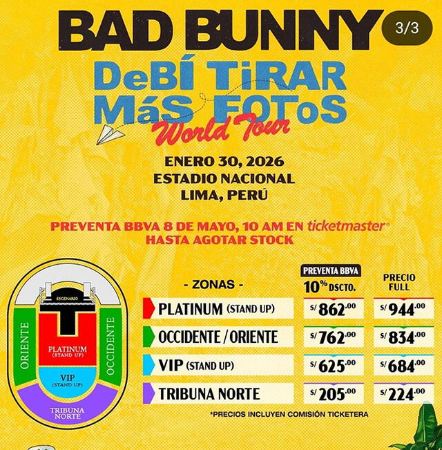 Lista de precios para el concierto de Bad Bunny. Lista de precios para el concierto de Bad Bunny.