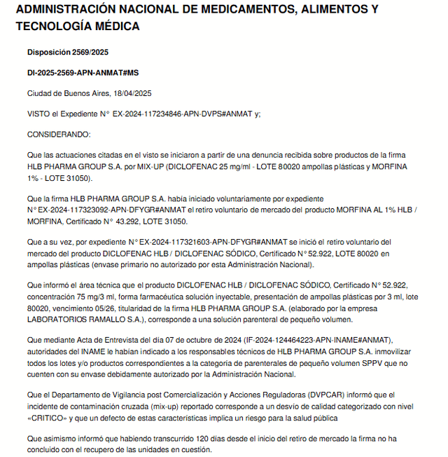 Comunicado de diclofenaco en Argentina Comunicado de diclofenaco en Argentina