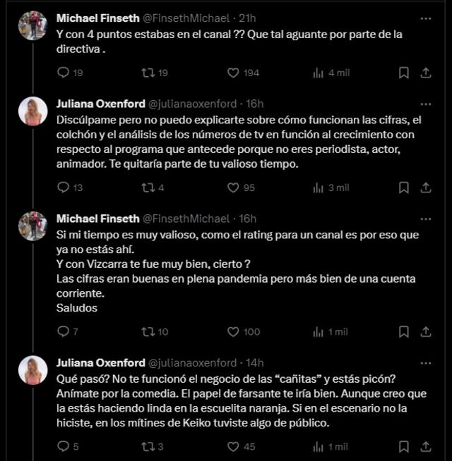 Juliana Oxenford y Michael Finseth protagonizan tenso cruce de palabras.    