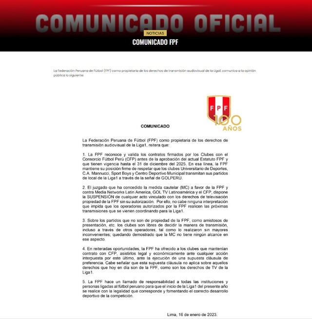 Crédito: Web oficial de la Federación Peruana de Fútbol (FPF).    