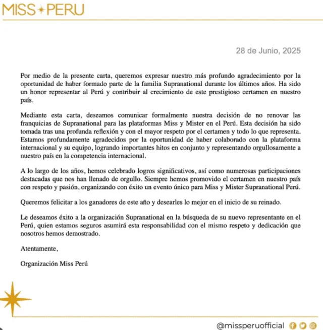 Miss Perú hace importante anuncio. Miss Perú hace importante anuncio.