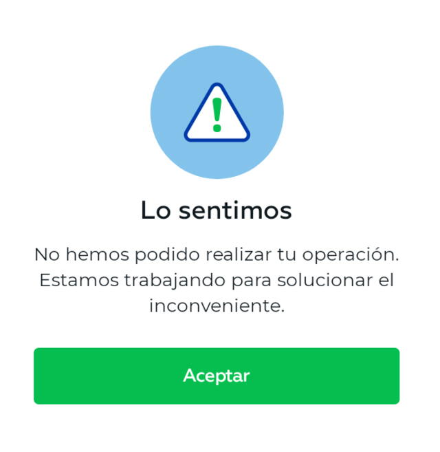 Mensaje de Interbank tras caída de su aplicativo.