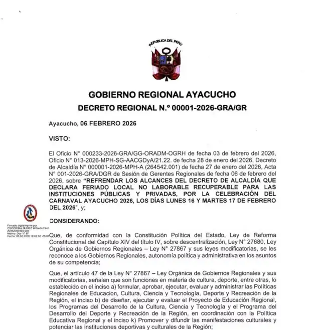 Decreto Regional N° 00001-2026-GRA/GR.